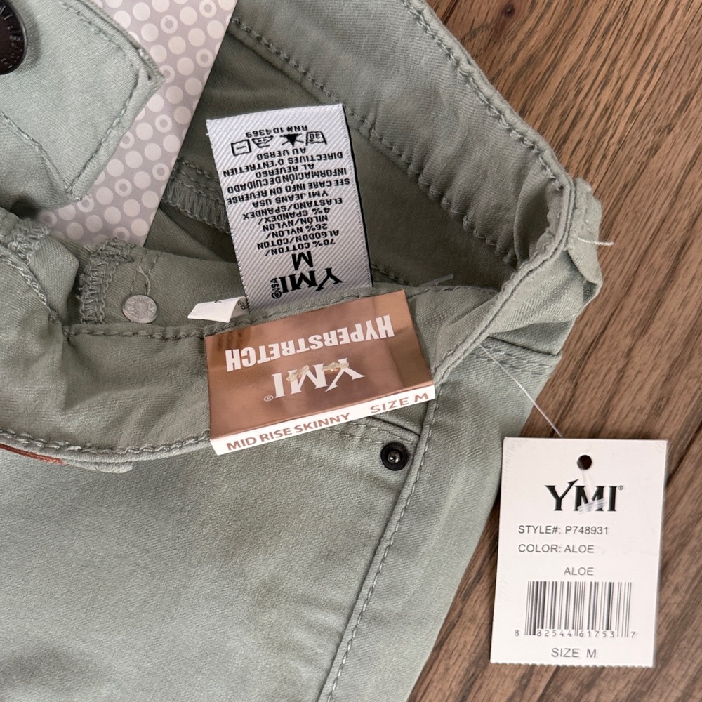 YMI Women's Hyperstretch mid rise skinny Pants in Aloe - Picture 3 of 3